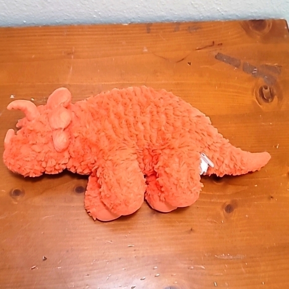 MANHATTAN LITTLE JURASSICS ORANGE TRICERATOPS DINOSAUR 13 LONG PLUSH TOY - Picture 4 of 6